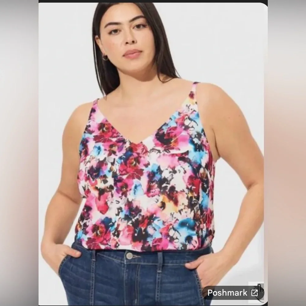 Torrid Womens 4X Light Box Floral Georgette V-Neck Cami Sleeveless Top N…